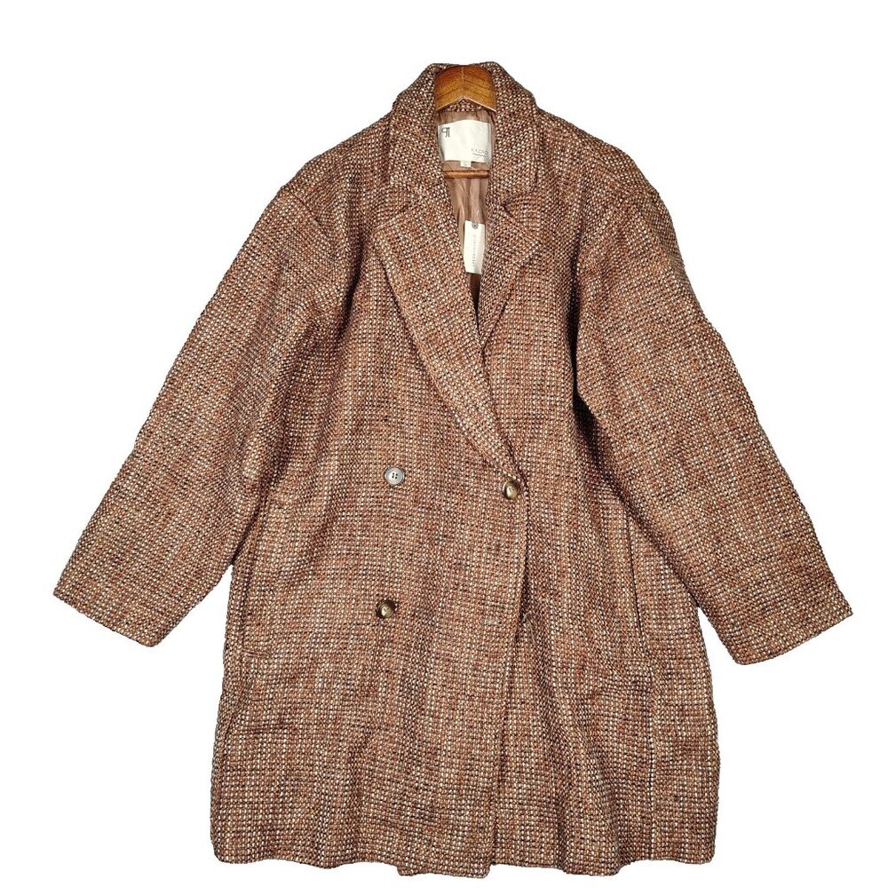 Anthropologie Pilcro Pea Coat Women L Brown Wool Blend Tweed Double Breasted NWT - Picture 1 of 15